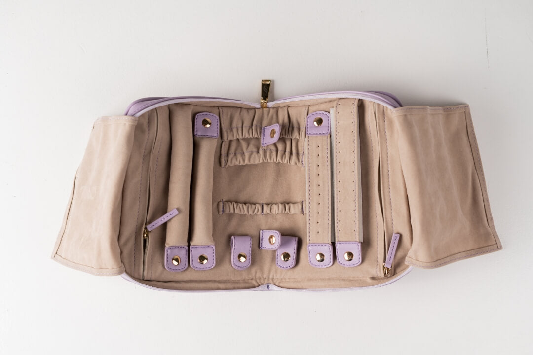 Handmade Leather Jewelry Organizer - Pastel Purple