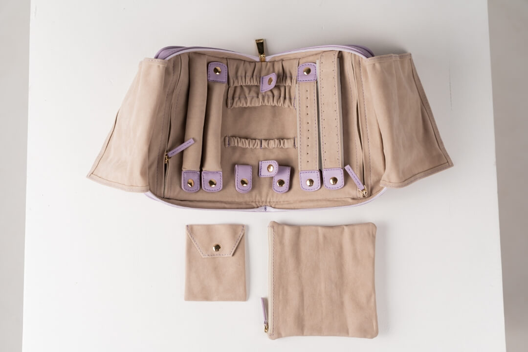 Handmade Leather Jewelry Organizer - Pastel Purple