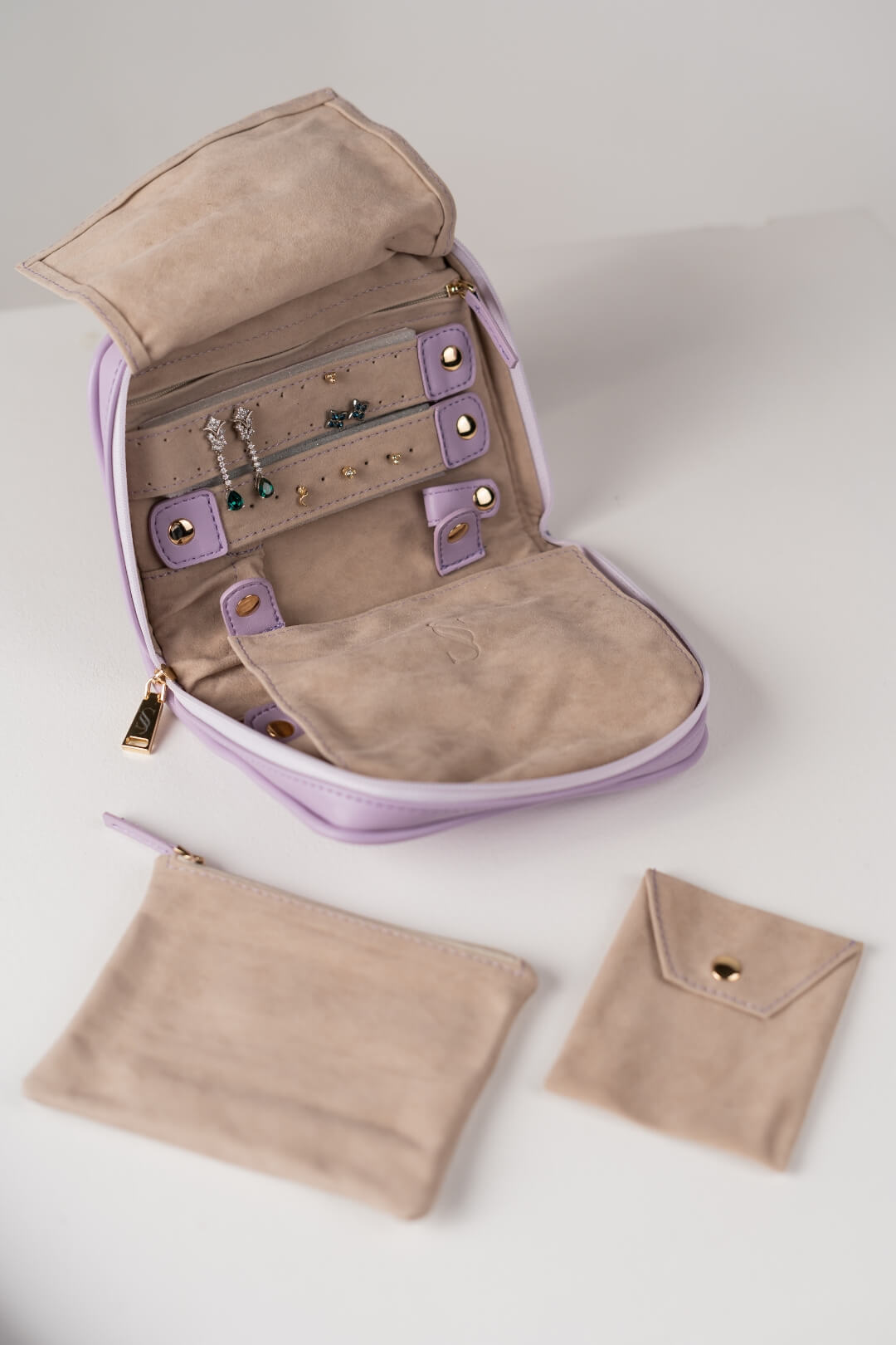 Handmade Leather Jewelry Organizer - Pastel Purple