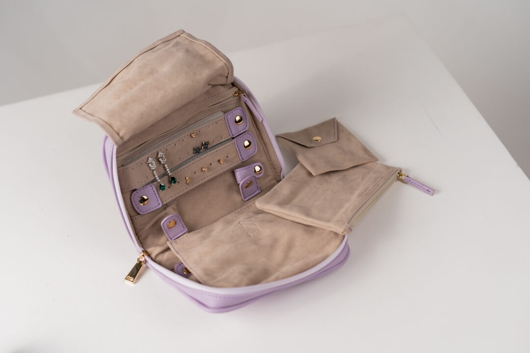 Handmade Leather Jewelry Organizer - Pastel Purple